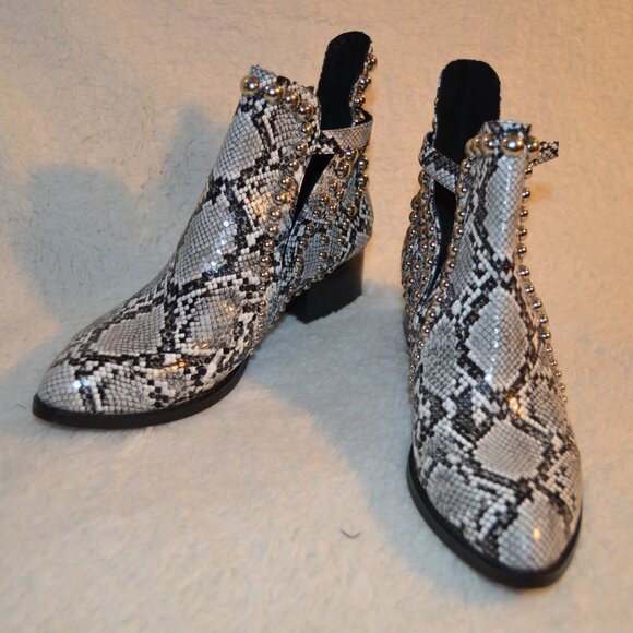 Jeffrey Campbell rylance studded booties white & black snakeskin s10 fits like 9 - Picture 3 of 16